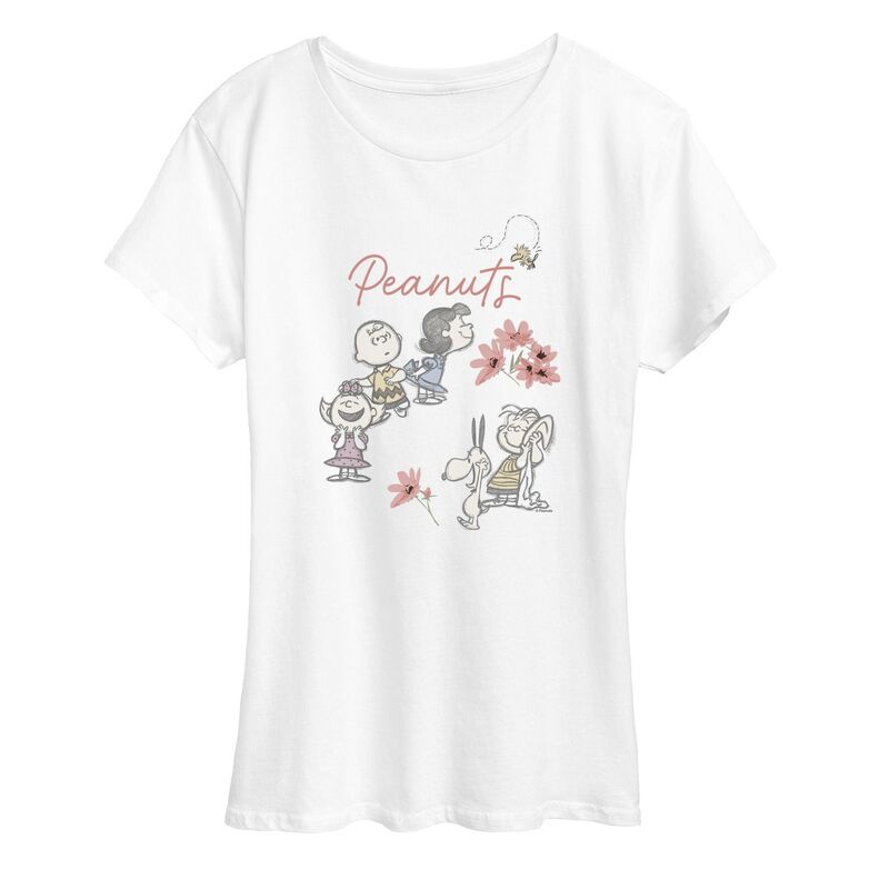 アニメキャラクター レディース トップス Tシャツ ヴィンテージ グラフィック Licensed Character Women's Peanuts Group Flowers Vintage Graphic Tee White ホワイト