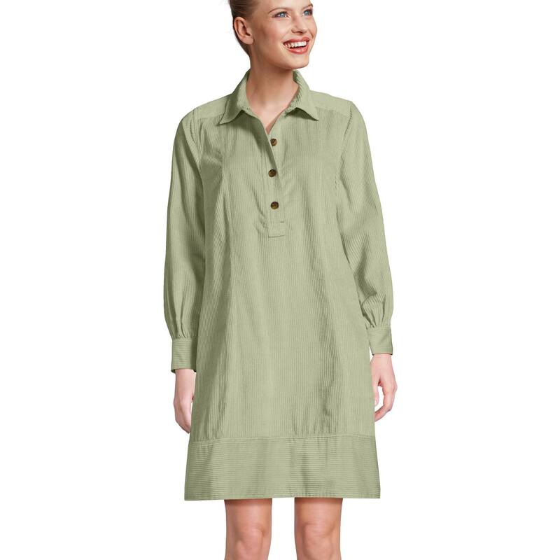 ランズ挙げ句の果て レディース トップス 衣装 Women\u0027s Lands\u0027 End Long Sleeve Popover Dress Hawthorne Green 緑であること ワンピース-レディースファッション