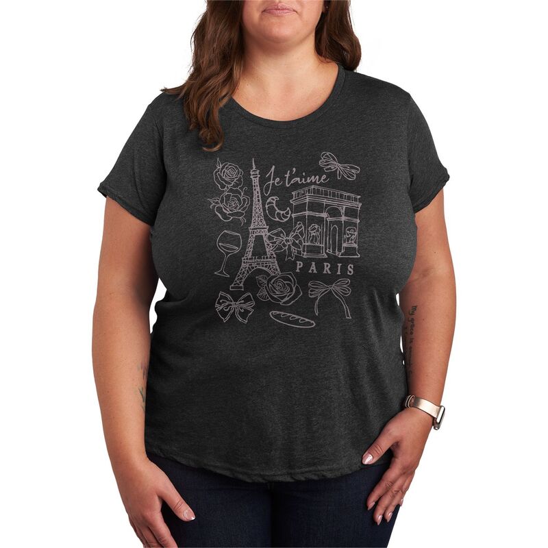 アニメキャラクター レディース トップス Tシャツ プラスサイズ グラフィック Licensed Character Plusize Women's Paris Je T'aime Graphic Tee Heather Charcoal チャコール 6,360円