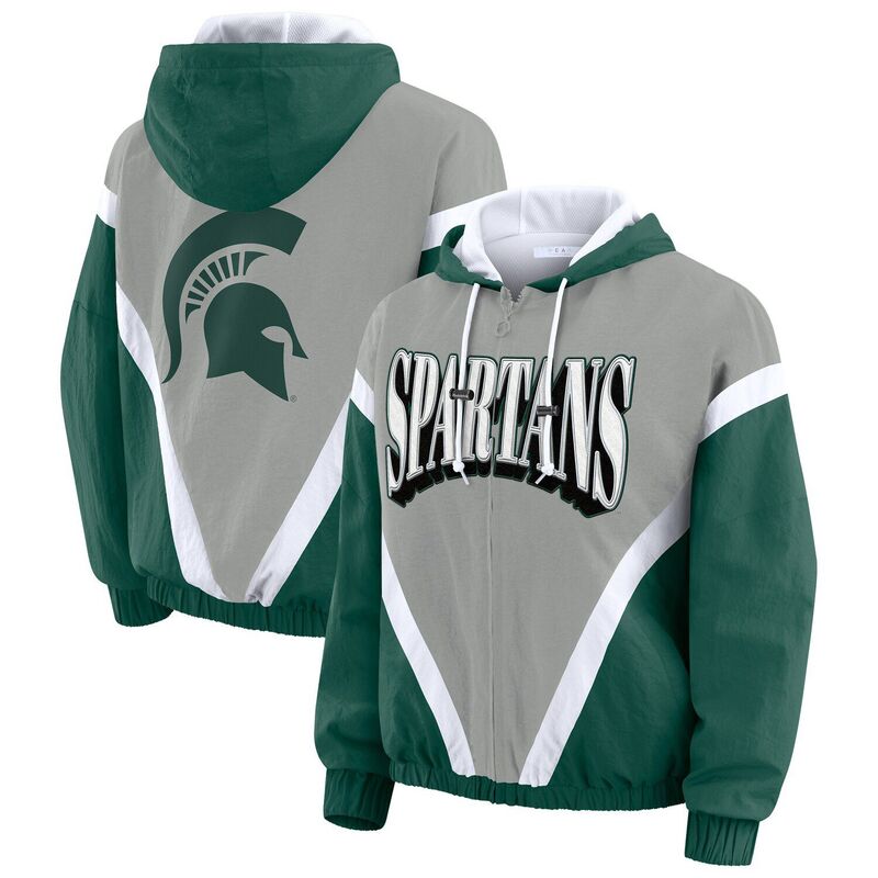 ウェア バイ エリン アンドルーズ レディース アウター ジャケット・ブルゾン カラーブロック パーカー Women's WEAR by Erin Andrews Green/Gray Michigan State Spartans Colorblock Full-Zip Hoodie Windbreaker Jacket Msu Green グリーン