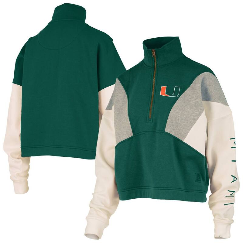 プレスボックス レディース トップス Tシャツ スウェット Women's Pressbox Green Miami Hurricanes Ferrara Color Block Quarter-Zip Sweatshirt Mia Green グリーン