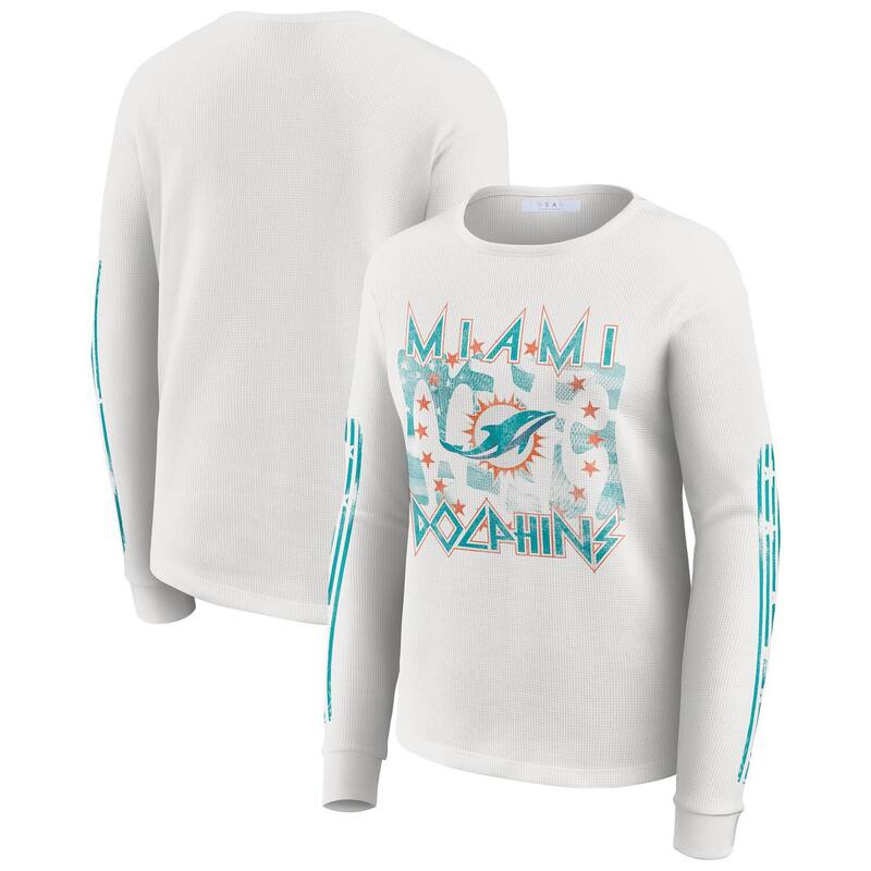 ウェア バイ エリン アンドルーズ レディース トップス Tシャツ 長袖 グラフィック Women's WEAR by Erin Andrews White Miami Dolphins Graphic Waffle Long-Sleeve T-Shirt Dol White ホワイト