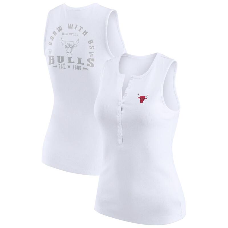 ウェア バイ エリン アンドルーズ レディース トップス Tシャツ ニット Women's WEAR by Erin Andrews White Chicago Bulls Rib-Knit Henley Tank Top Bul White ホワイト