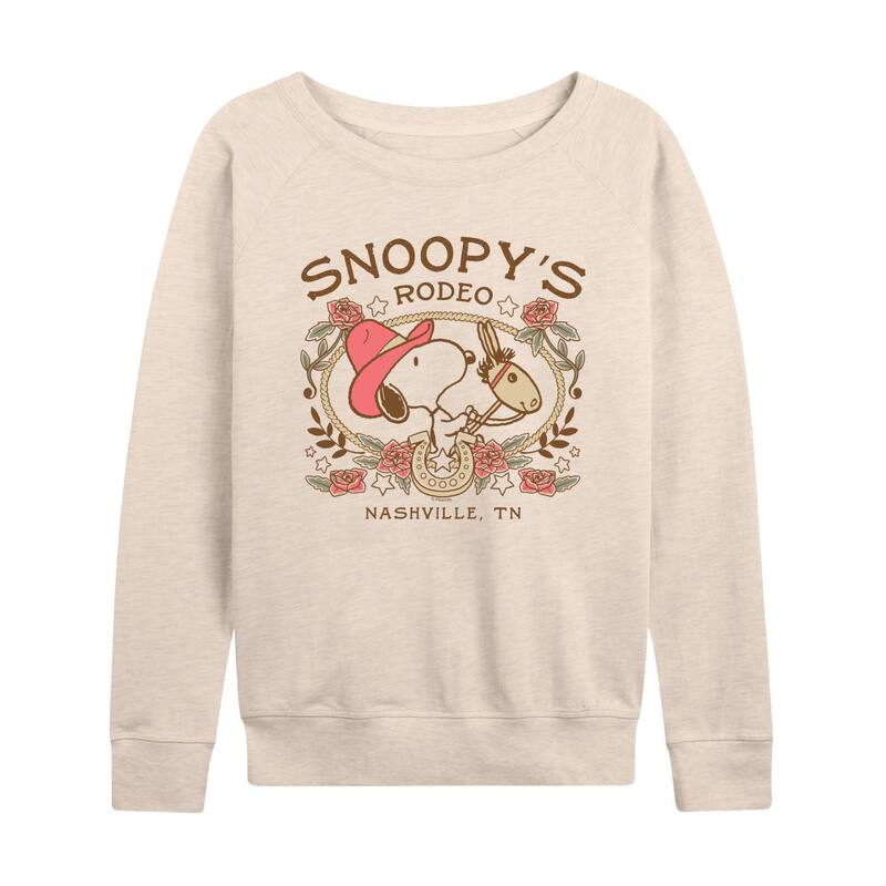 アニメキャラクター レディース トップス Tシャツ パイル Licensed Character Women's Peanutsnoopy's Rodeo French Terry Long Sleeve Tee Beige ベージュ