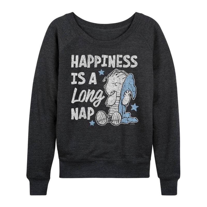 アニメキャラクター レディース トップス Tシャツ パイル Licensed Character Women's Peanuts Happiness Is A Long Nap French Terry Long Sleeve Tee Heather Charcoal チャコール