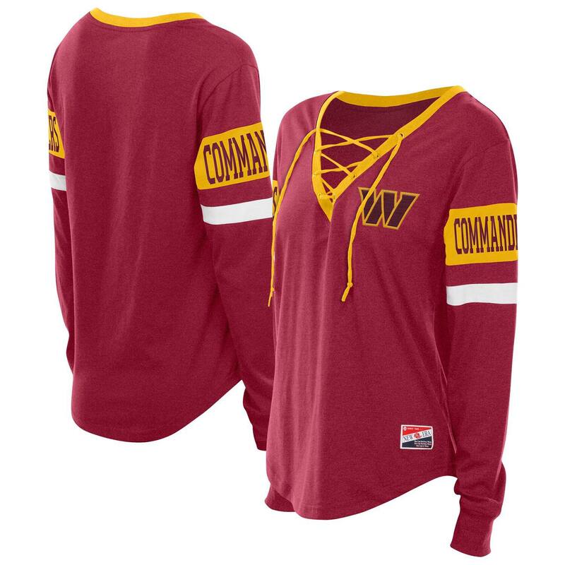 ニューエラ レディース トップス Tシャツ レース 長袖 Women's New Era Burgundy Washington Commanders Throwback Lace-Up Long-Sleeve T-Shirt Wft Med Re バーガンディ