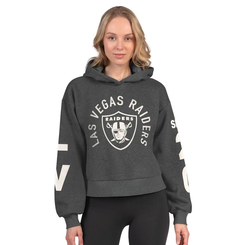 スターター レディース トップス Tシャツ クロップド フリース パーカー Women'starter Heather Charcoalas Vegas Raiderstar Player Cropped Fleece Pullover Hoodie Lvr Charco チャコール