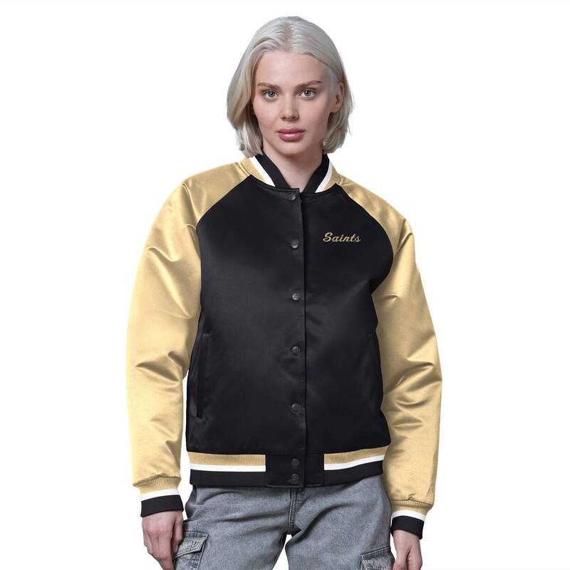 スターター レディース アウター ジャケット・ブルゾン ヴィンテージ サテン Women'starter Black/Gold New Orleansaintsatin Full-Snap Vintage Varsity Jacket Snt Black ブラック