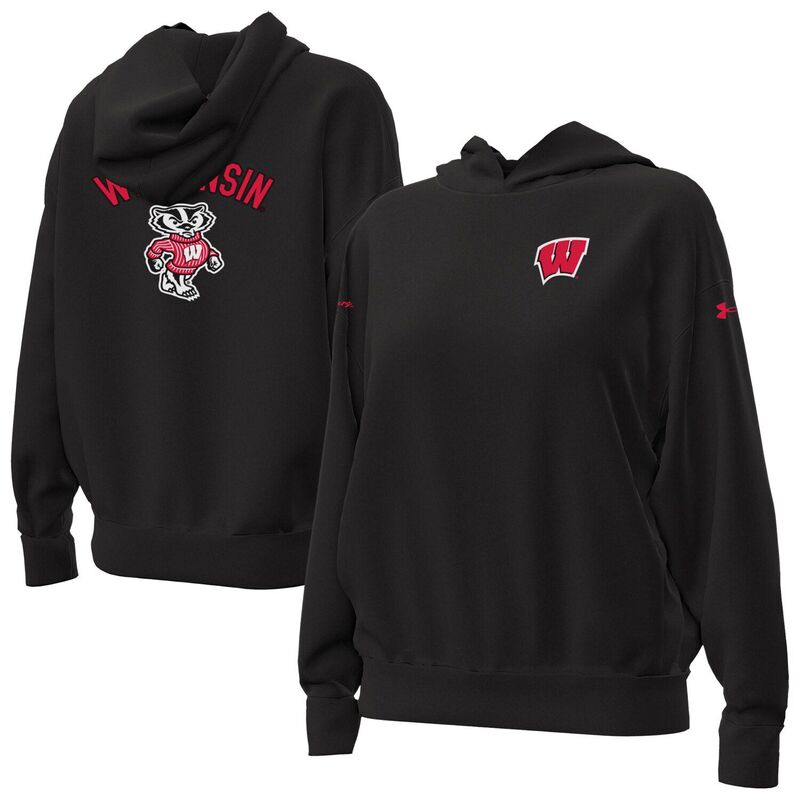 アンダーアーマー レディース トップス Tシャツ パーカー Women's Under Armour Black Wisconsin Badgers Oversized Gameday Icon Hoodie Wis Black ブラック