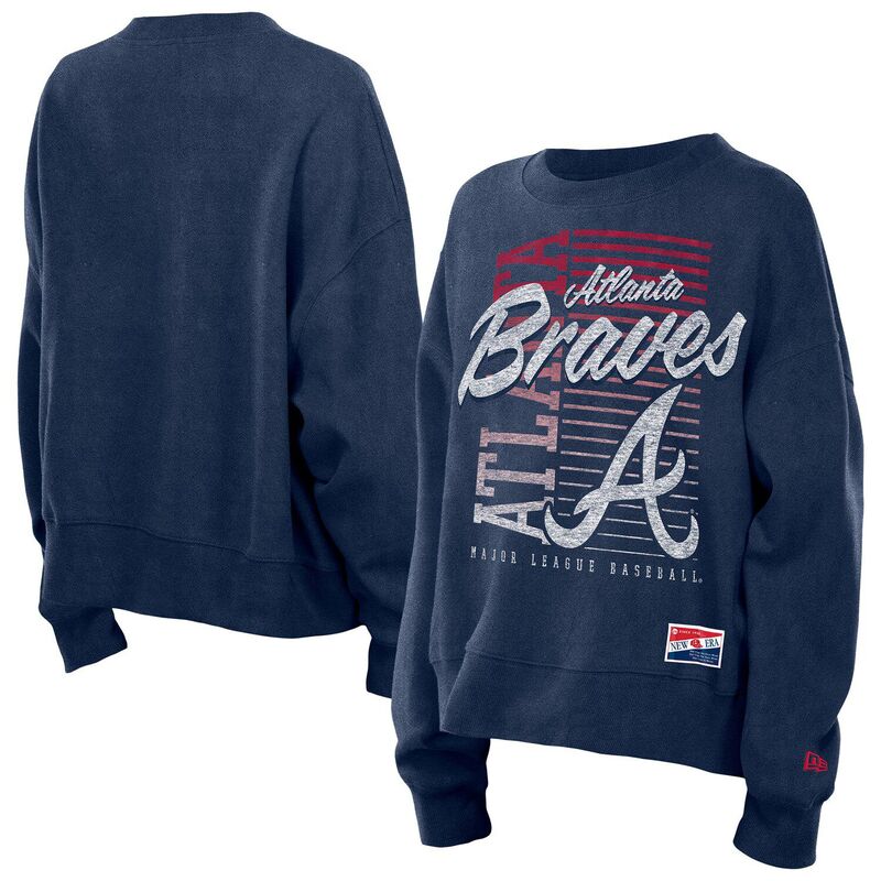 ニュー内鰓 レディース トップス プルオーバー 流汗 クロップド Women\u0027s New Era Navy Atlanta Braves Boxy Mineral Wash Dolmen Sleeve Cropped Sweatshirt Brv Navy 米国海軍