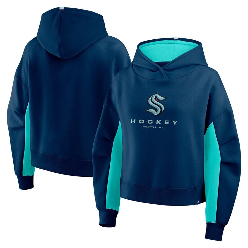 ファナティクス レディース トップス Tシャツ パーカー Women's Fanatics Deep Sea Blue Seattle Kraken Back Check Boxy Hoodie Krk Navy ネイビー