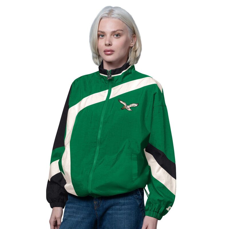 クランク レディース アウター 上衣・上衣 ヴィンテージ Women\u0027starter Kelly Green/Black Philadelphia Eagles Vintage 1st Quarter Full-Zip Windbreaker Eagreen 緑であること レディースファッション-コート・ジャケット