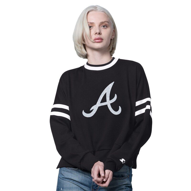 スターター レディース トップス Tシャツ クルーネック ドロップショルダー スウェット クロップド Women'starter Black Atlanta Braves Rally Croppedrop Shoulder Crewneck Sweatshirt Brv Black ブラック