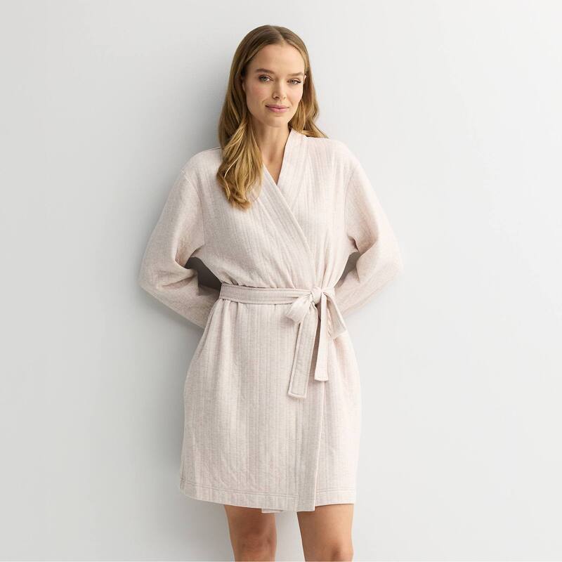クロフト＆バロー レディース アンダーウェア ナイトウェア キルティング ニット Women's Croft & Barrow Quilted Knit Wrap Robe Light Sand Heather ヘザー