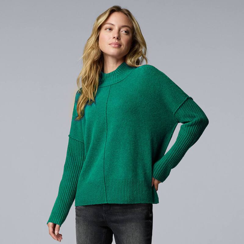 ヴェラウォン レディース アウター ニット・セーター モックネック Women'simply Vera Wang Luxe Cashmere Blend Mockneck Sweater Trail Green グリーン