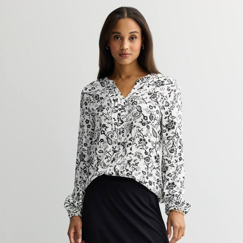クロフト＆バロー レディース トップス シャツ ブラウス Women's Croft & Barrow Split Neck Pintuck Blouse White Garden Floral ホワイト
