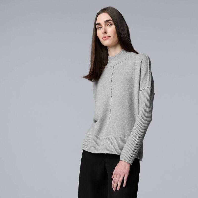 ヴェラウォン レディース アウター ニット・セーター モックネック プチ Petite Simply Vera Wang Luxe Cashmere Blend Mockneck Sweater Dark Gray Fox Heather グレー