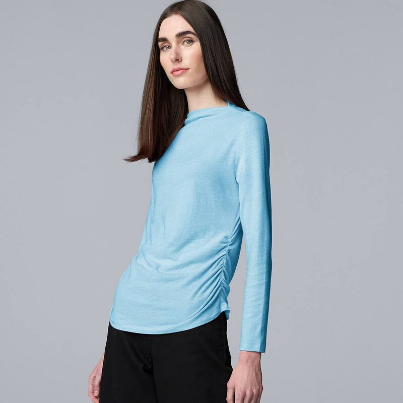 ヴェラウォン レディース トップス Tシャツ モックネック ギャザー Women'simply Vera Wang Ruched Mockneck Tee Aqua Chalk Heather チョーク