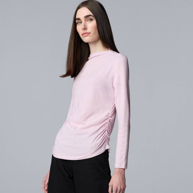 ヴェラウォン レディース トップス Tシャツ モックネック ギャザー Women'simply Vera Wang Ruched Mockneck Tee Medium Lilac Heather ヘザー