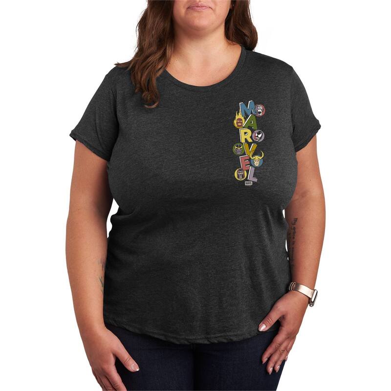 マーベル レディース トップス Tシャツ プラスサイズ グラフィック Plusize Marvel Villainstacked Graphic Tee Heather Charcoal チャコール
