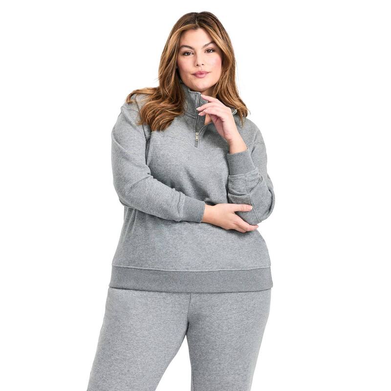 アベニュー レディース トップス ティーシャツ 付け加える大いさ Avenue Women\u0027s Plusize Piper Half-Zip Sweatop Grey Marle 薄墨色 トップス-レディースファッション-Tシャツ・カットソー