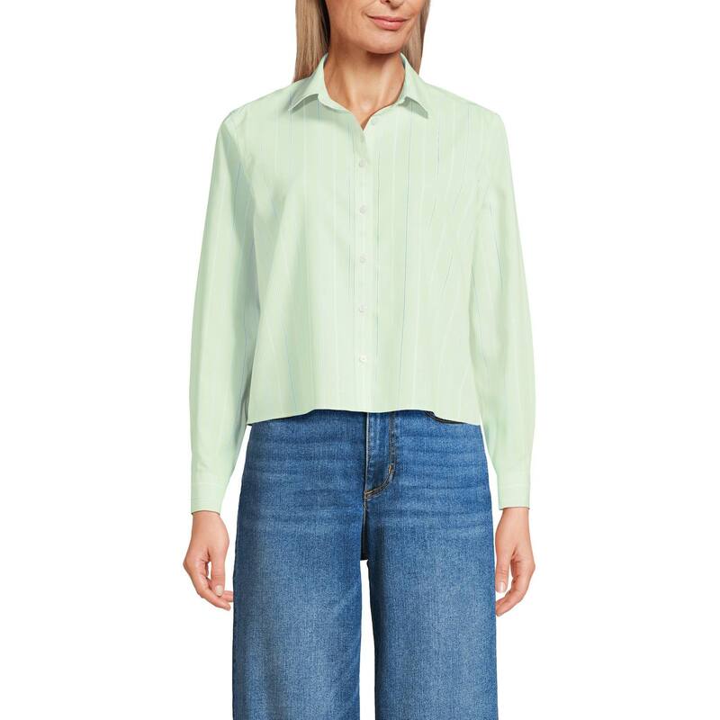 ランズエンド レディース トップス Tシャツ クロップド Women's Lands' End Boxy Cropped Shirt Mint Green Stripe グリーン