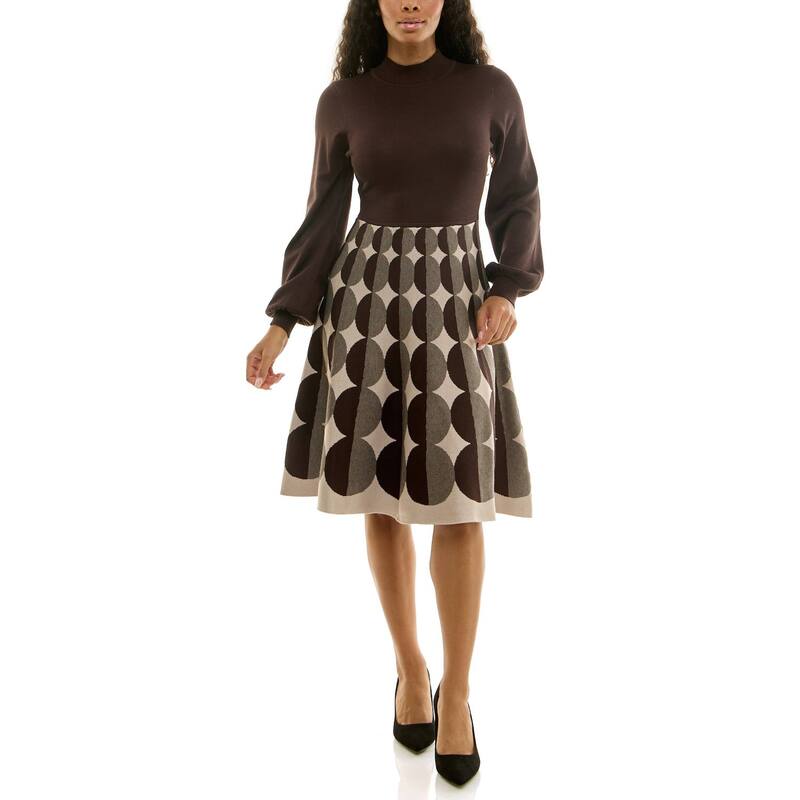 ニナレオナルド レディース トップス ワンピース モックネック セーター Women's Nina Leonard Mockneck Sweater Dress Chocolate Multi チョコレート