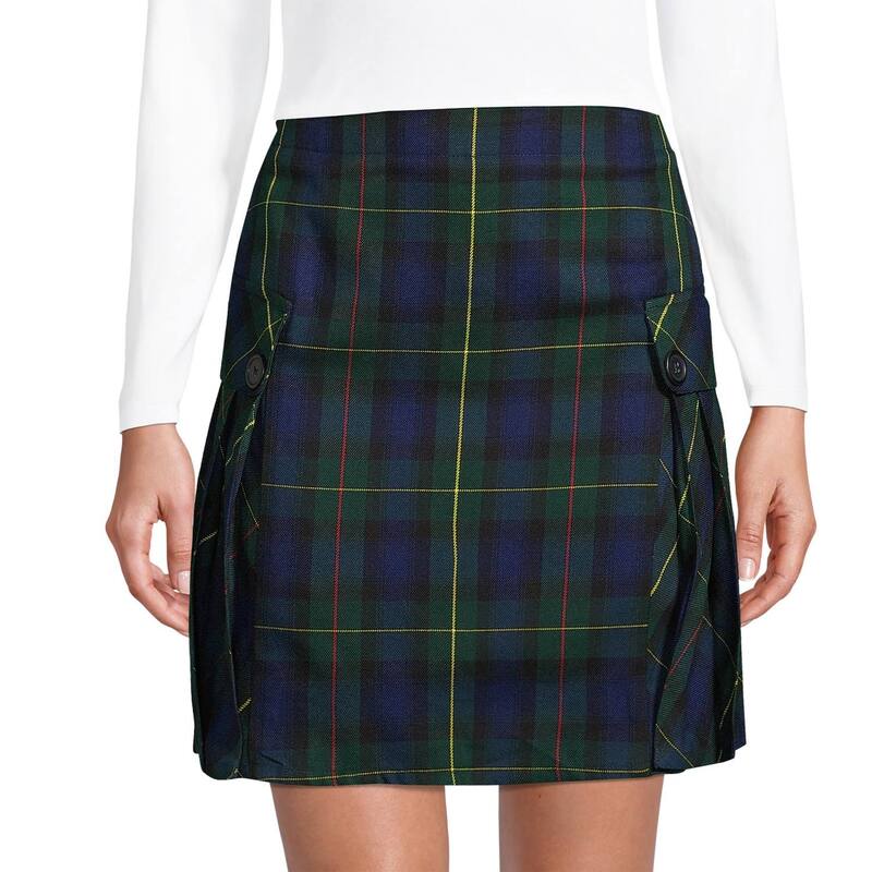 ランズエンド レディース ボトムスカート Women's Lands' End Plaid Side Pleat Skort Plaid Hunter Navy ネイビー