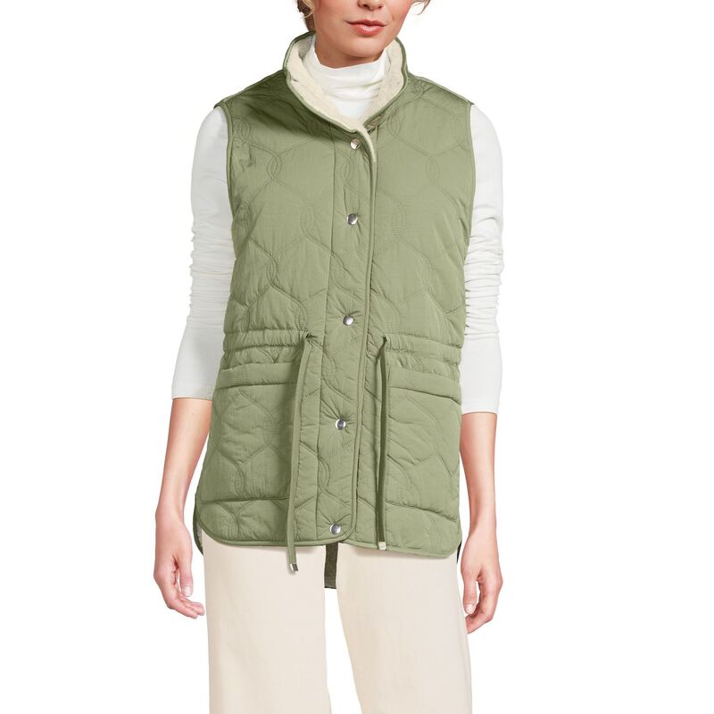 ランズ挙げ句の果て レディース アウター 上衣・上衣 キルティング 限りない フリース Women\u0027s Lands\u0027 End Reversible Quilted Sherpa Fleece Vest Sage Greenatural 緑であること コート・ジャケット-レディースファッション