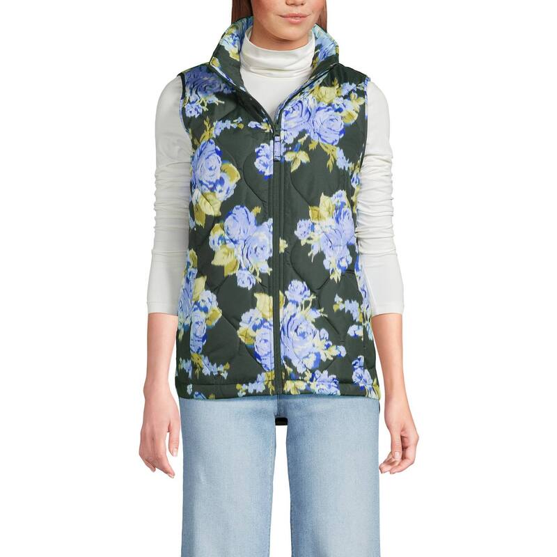 ランズエンド レディース アウター ジャケット・ブルゾン プリント キルティング ベスト Women's Lands' End Print FeatherFree Quilted Insulated Vest Evening Forest Rose フォレスト｜ReVida 店