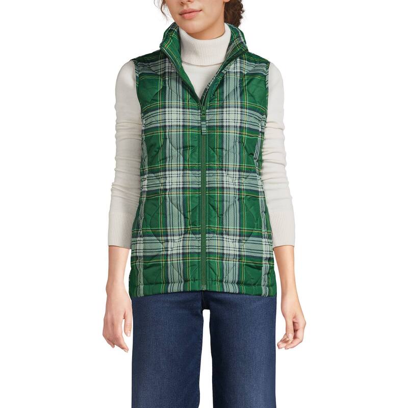 ランズエンド レディース アウター ジャケット・ブルゾン プリント キルティング ベスト Women's Lands' End Print FeatherFree Quilted Insulated Vest Light Emerald Plaid エメラルド｜ReVida 店 15,315円
