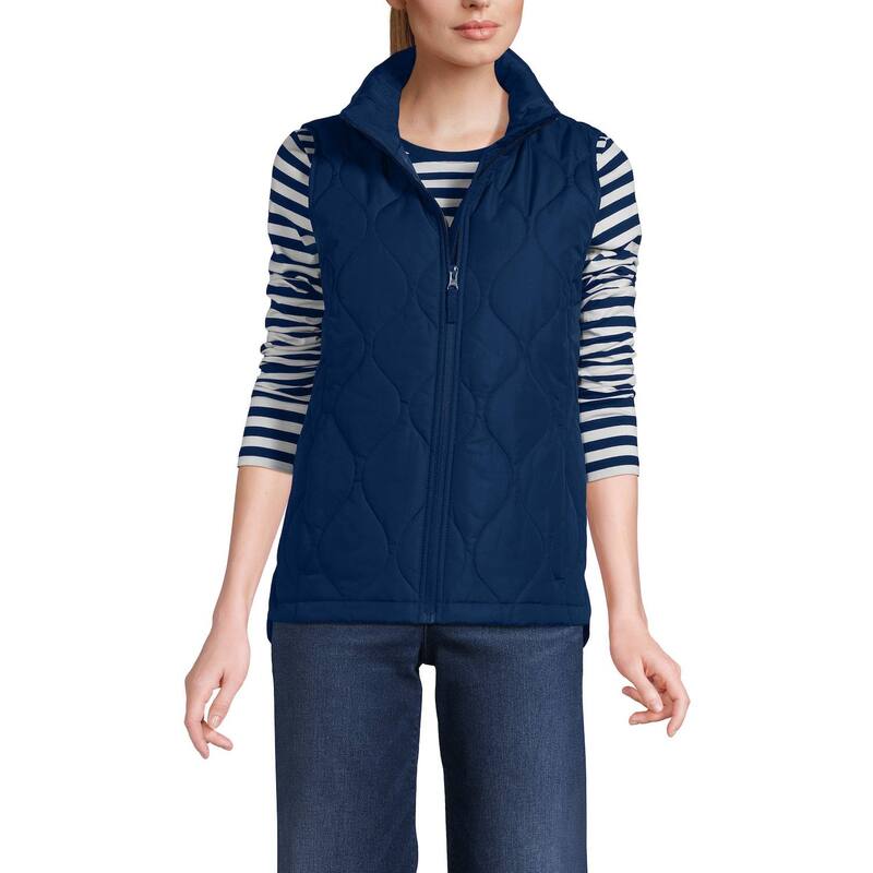 ランズ挙げ句の果て レディース アウター 上衣・上衣 プチ 限りない Petite Lands\u0027 End FeatherFree Onion Insulated Vest Deep Sea Navy 米国海軍