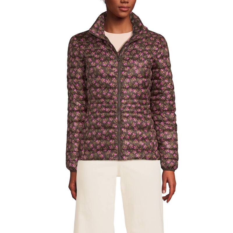 ランズ挙げ句の果て レディース アウター 上衣・上衣 落ち込む Women\u0027s Lands\u0027 End Packable Down Jacket Coffee Ikat Floral 珈琲