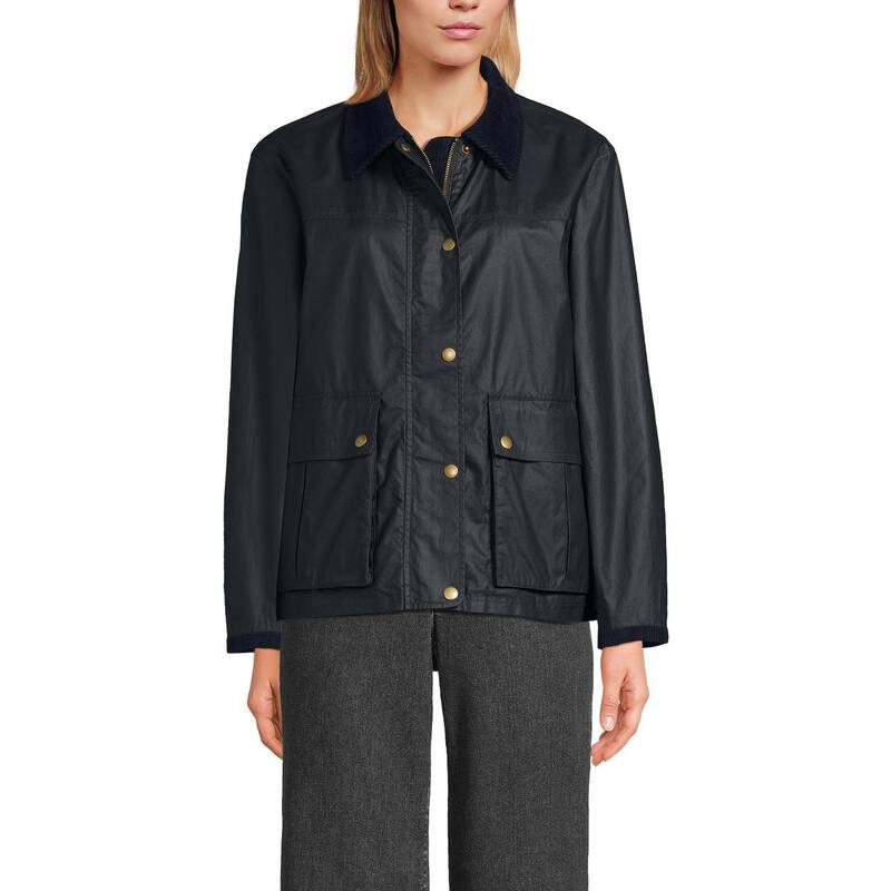 ランズエンド レディース アウター ジャケット・ブルゾン コットン Women's Lands' End Waxed Cotton Barn Jacket Dark Navy ネイビー