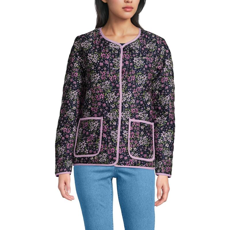 ランズ挙げ句の果て レディース アウター 上衣・上衣 キルティング Women\u0027s Lands\u0027 End Quilted Reversible Jacket Floral Purple Ivory 象牙色