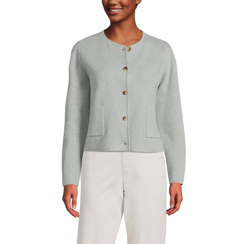 ランズエンド レディース アウター ニット・セーター コットン ブレザー Women's Lands' End Fine Gauge Cotton Milano Blazer Sweater Gray Heather グレー｜ReVida 店 12,586円