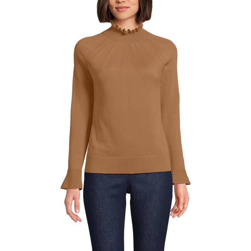 ランズエンド レディース アウター ニット・セータートルネック コットン Women's Lands' End Cotton Pointelle Turtleneck Sweater Canyon Camel キャメル