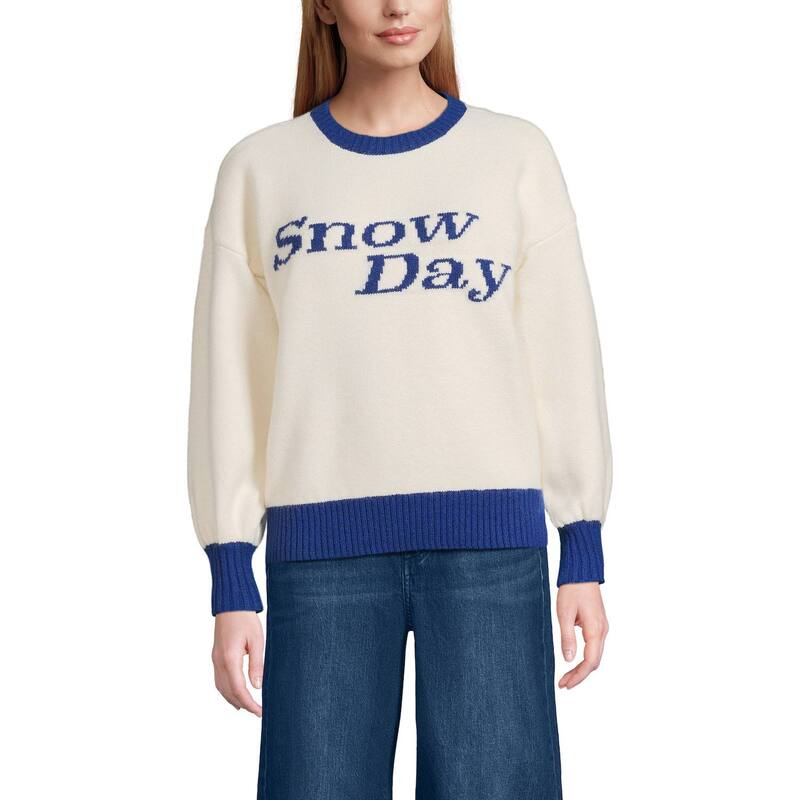 ランズエンド レディース アウター ニット・セーター クルーネック レース ジャージー Women's Lands' End Ultrasoft Placed Jacquard Jersey Crew Neck Sweater Snow Day Ivory アイボリー