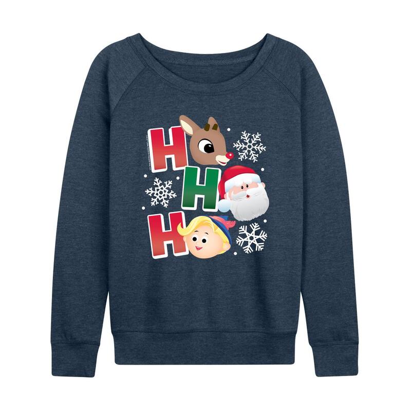 アニメキャラクター レディース トップス Tシャツ パイル Licensed Character Women's Rudolph The Red-Nosed Reindeer Ho French Terry Long Sleeve Tee Heather Indigo ヘザー