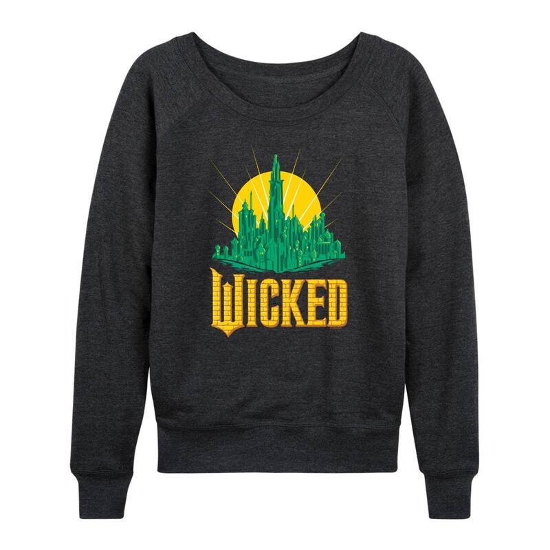 アニメキャラクター レディース トップス Tシャツ パイル Licensed Character Women's Wicked For Good French Terry Long Sleeve Tee Heather Charcoal チャコール