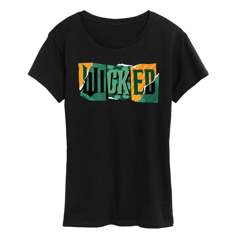 アニメキャラクター レディース トップス Tシャツ ロゴ グラフィック Licensed Character Women's Wicked For Good Logo Ripped Graphic Tee Black ブラック