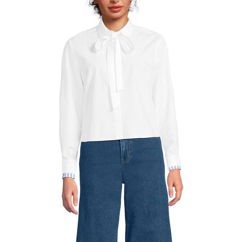 ランズエンド レディース トップス Tシャツ Women's Lands' End Long Sleeve Carefree Shirt With Removable Bowhite ホワイト