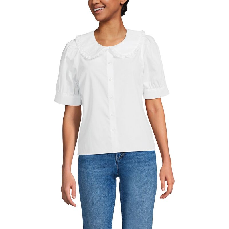 ランズエンド レディース トップス Tシャツ Women's Lands' End Puff Sleeve Statement Collar Shirt White ホワイト