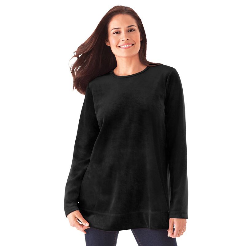 ウーマン ウィズイン レディース トップス Tシャツ プラスサイズ スウェット Woman Within Plusize Plush Velour Tunic Sweatshirt Black ブラック