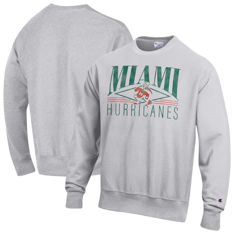 チャンピオン メンズ トップス Tシャツ スウェット フリース Men's Champion Gray Miami Hurricanes Reverse Weave Fleece Sweatshirt Mia Grey グレー