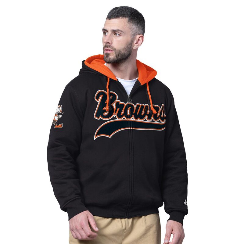 スターター メンズ アウター ジャケット・ブルゾン フーデッドジャケット Men'starter Black Cleveland Browns Big Shothrowback Full-Zip Double Hooded Jacket Brn Black ブラック｜ReVida 店