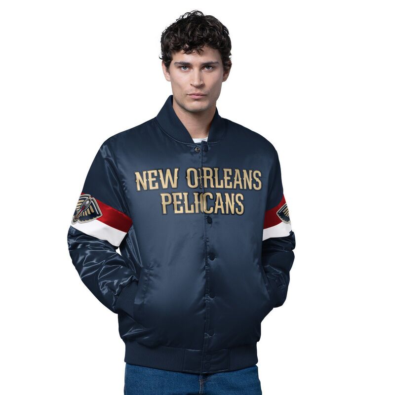 スターター メンズ アウター ジャケット・ブルゾン サテン Men'starter Navy New Orleans Pelicans Triple Option Varsity Full-Snap Satin Jacket Nor Navy ネイビー