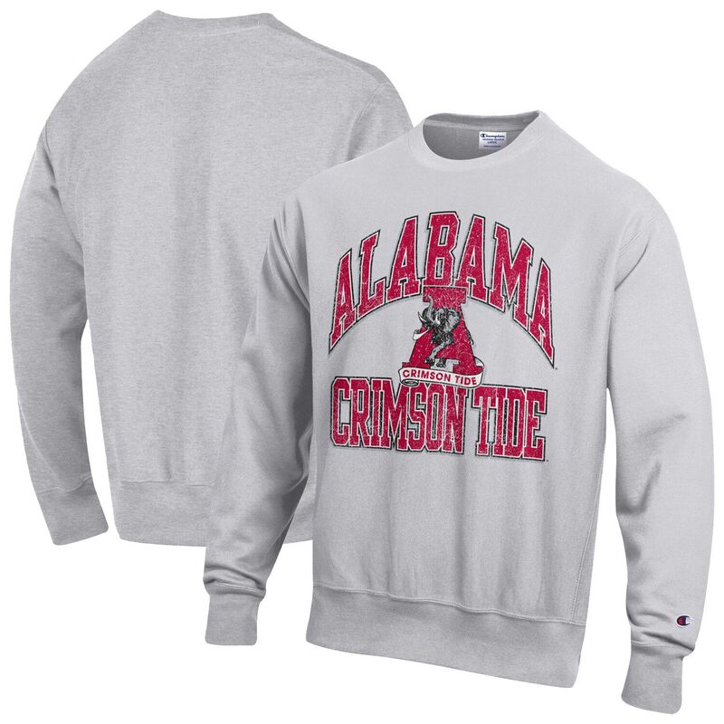 はやりっ児 メンズ トップス プルオーバー 労働者の一団のど首 汗水 ロゴタイプ Men\u0027s Champion Gray Alabama Crimson Tide Distressed Arch Over Logo Reverse Weave Crew Neck Sweatshirt Ala Grey 薄墨色