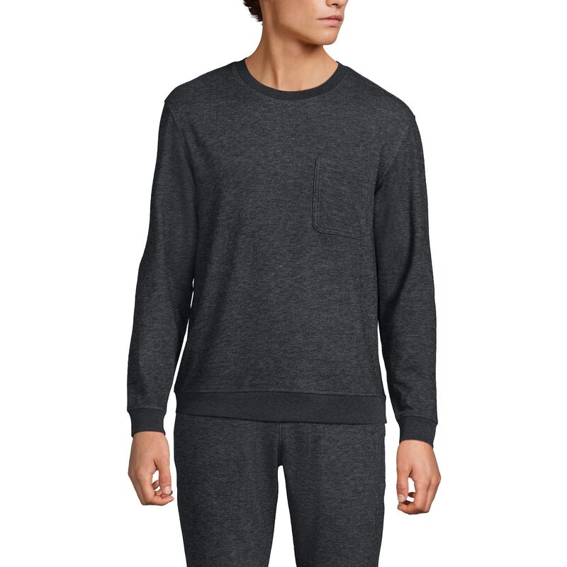 ランズ挙げ句の果て メンズ トップス プルオーバー Men\u0027s Lands\u0027 End Long Sleeve Brush Back Crew Dk Charcoal Heather 濃灰色