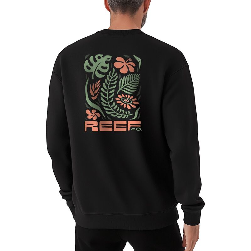 岩礁 メンズ トップス プルオーバー 汗水 フリース Men\u0027s REEFlora Crew Fleece Sweatshirt Black Green 黒いこと